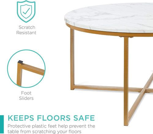 Runder Couchtisch mit Marmor-Optik – Kreuzgestell Design