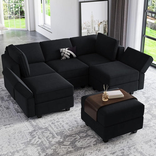 Modulares Samt-Ecksofa mit Chaiselongue – Wohnzimmer