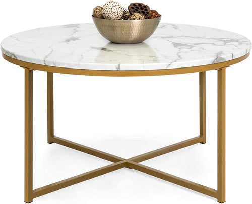 Runder Couchtisch mit Marmor-Optik – Kreuzgestell Design