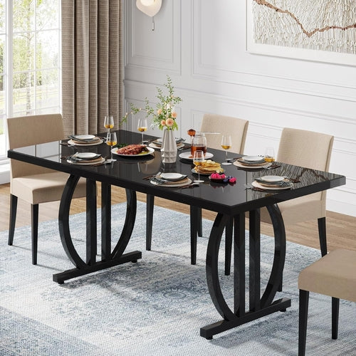 Black 63 Inch Rectangular Dining Table With Thickened Top