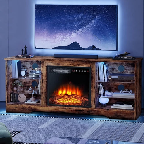 TV-Schrank 147 cm mit Elektrokamin & LED für TVs bis 165 cm