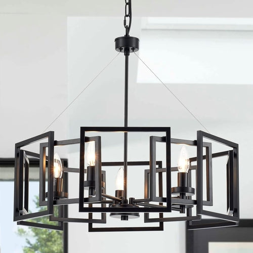 Kronleuchter Industrial Geometrisch – Mattschwarz 5-flammig