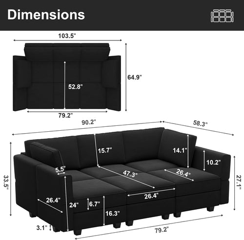Modulares Samt-Ecksofa mit Chaiselongue – Wohnzimmer