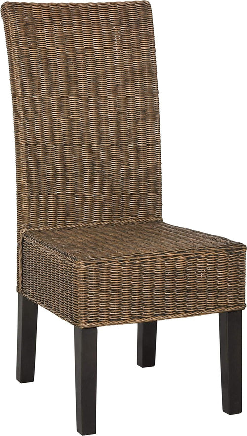 Rattanstuhl Grau 2er-Set – Esszimmerstuhl mit Holzbeinen