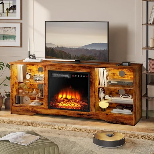 TV-Schrank 147 cm mit Elektrokamin & LED für TVs bis 165 cm