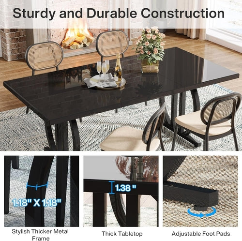 Black 63 Inch Rectangular Dining Table With Thickened Top