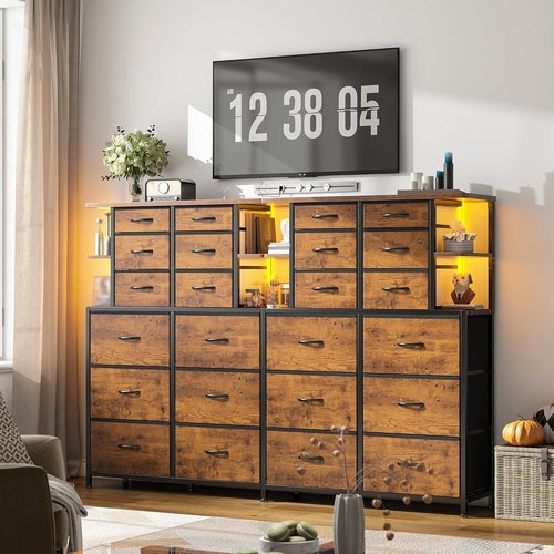 Kommode mit LED-Beleuchtung – 12 Schubladen Rustikal Braun