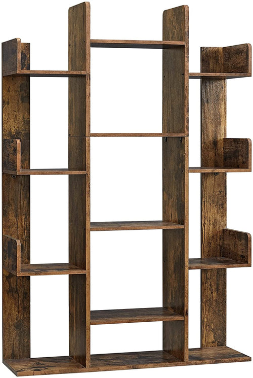 Tree Shaped Bookcase Rustic Brown Tall With 13 Shelves