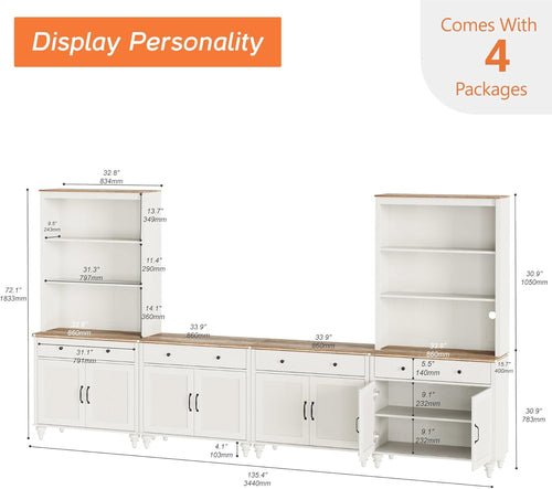 TV-Schrank Farmhouse Weiß – 8 Türen für TVs bis 190 cm