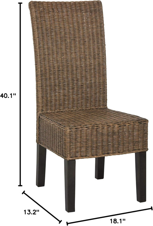 Rattanstuhl Grau 2er-Set – Esszimmerstuhl mit Holzbeinen