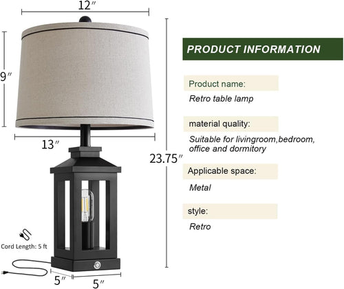 Retro Tischlampen Set Schwarz – Touch-Funktion & USB-Ladeports