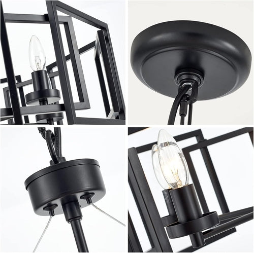 Kronleuchter Industrial Geometrisch – Mattschwarz 5-flammig