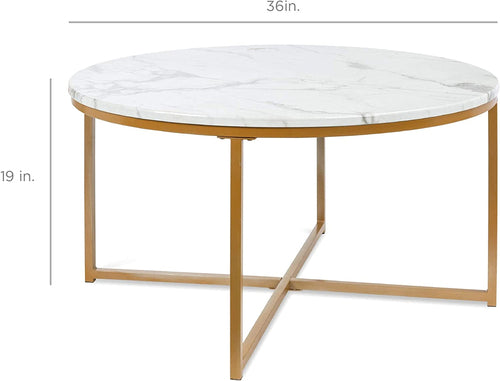 Runder Couchtisch mit Marmor-Optik – Kreuzgestell Design