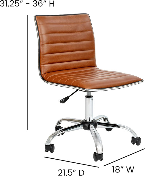 Bürostuhl Braun Vinyl – Chrom-Gestell, Armlehnenlos