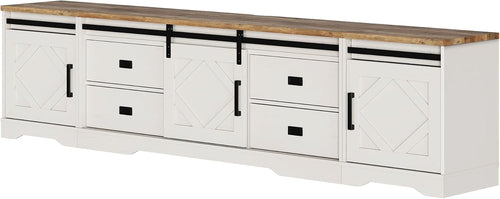 98.4 Inch Wide TV Stand Antique White For Living Room