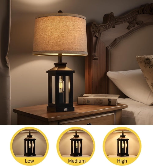 Retro Tischlampen Set Schwarz – Touch-Funktion & USB-Ladeports