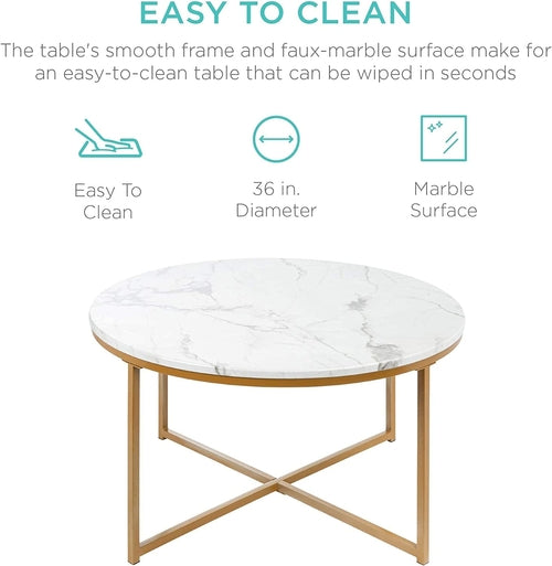 Runder Couchtisch mit Marmor-Optik – Kreuzgestell Design