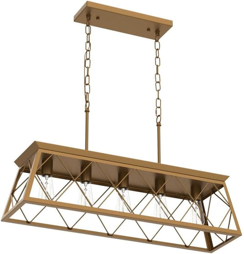 Gold 5 Light Farmhouse Chandelier Linear Ceiling Light