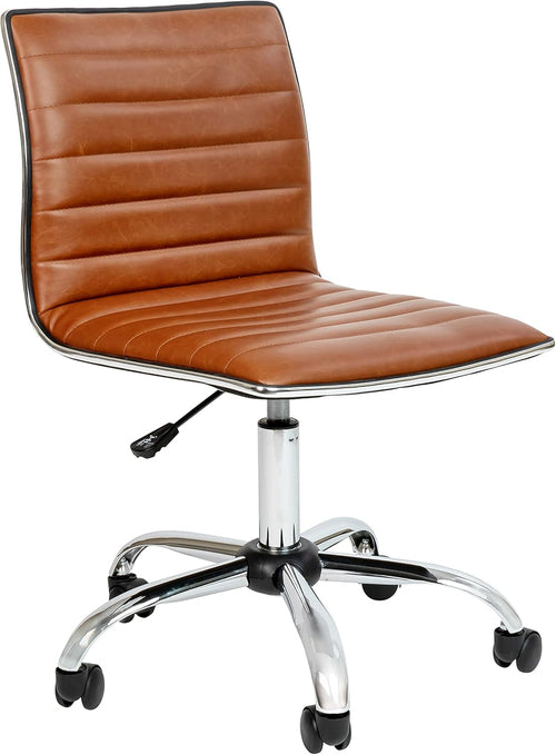 Bürostuhl Braun Vinyl – Chrom-Gestell, Armlehnenlos