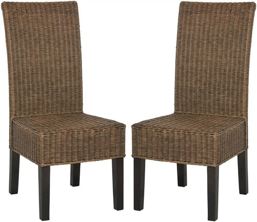 Rattanstuhl Grau 2er-Set – Esszimmerstuhl mit Holzbeinen