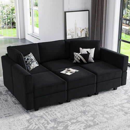 Modulares Samt-Ecksofa mit Chaiselongue – Wohnzimmer