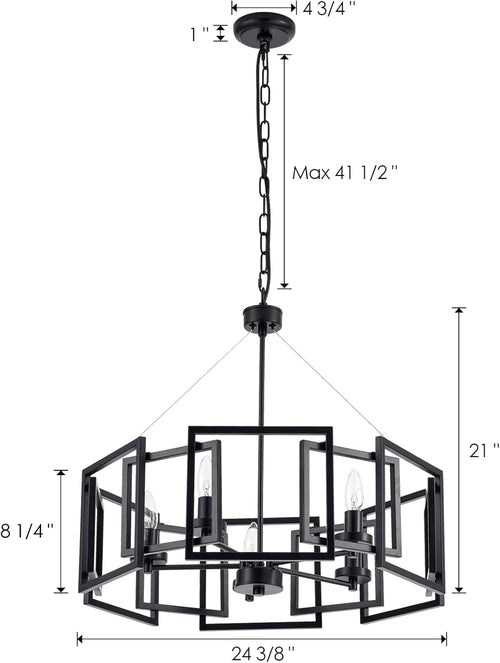 Kronleuchter Industrial Geometrisch – Mattschwarz 5-flammig