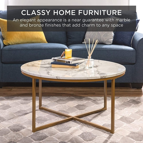 Runder Couchtisch mit Marmor-Optik – Kreuzgestell Design