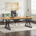 70.8 Inch Executive Desk Light Walnut Black Large Computer Office Desk