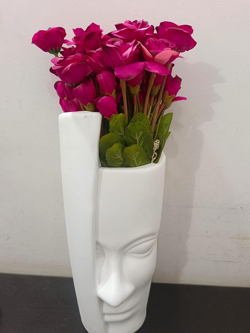 Künstliche Rosa Rose mit Gesichts-Blumentopf – Wohndeko