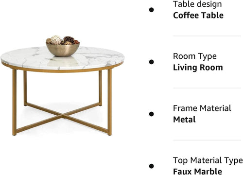 Runder Couchtisch mit Marmor-Optik – Kreuzgestell Design
