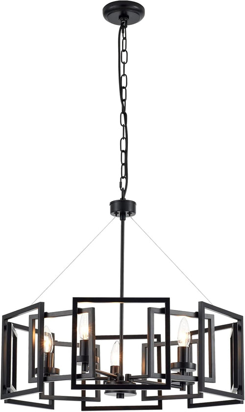Kronleuchter Industrial Geometrisch – Mattschwarz 5-flammig